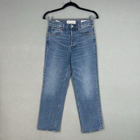 Denim Forum Jeans Womens 26 Blue The Arlo High Rise Straight Button Fly Organic - Picture 1 of 16